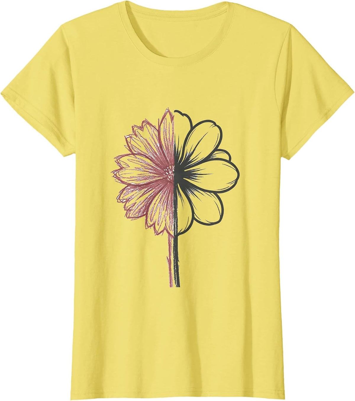 Women's Paraprofessional Crayon Blooming Into Flower Art T-Shirt - Lemon Yellow