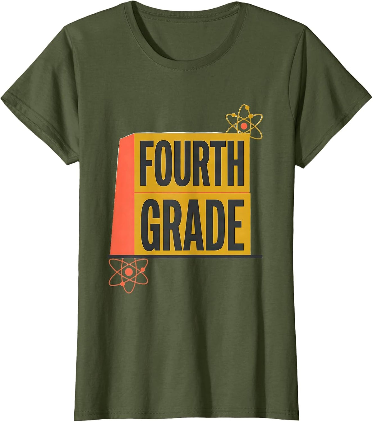 Women's Fourth Grade Retro Midcentury Modern Teacher Student Back T-Shirt - Olive Green