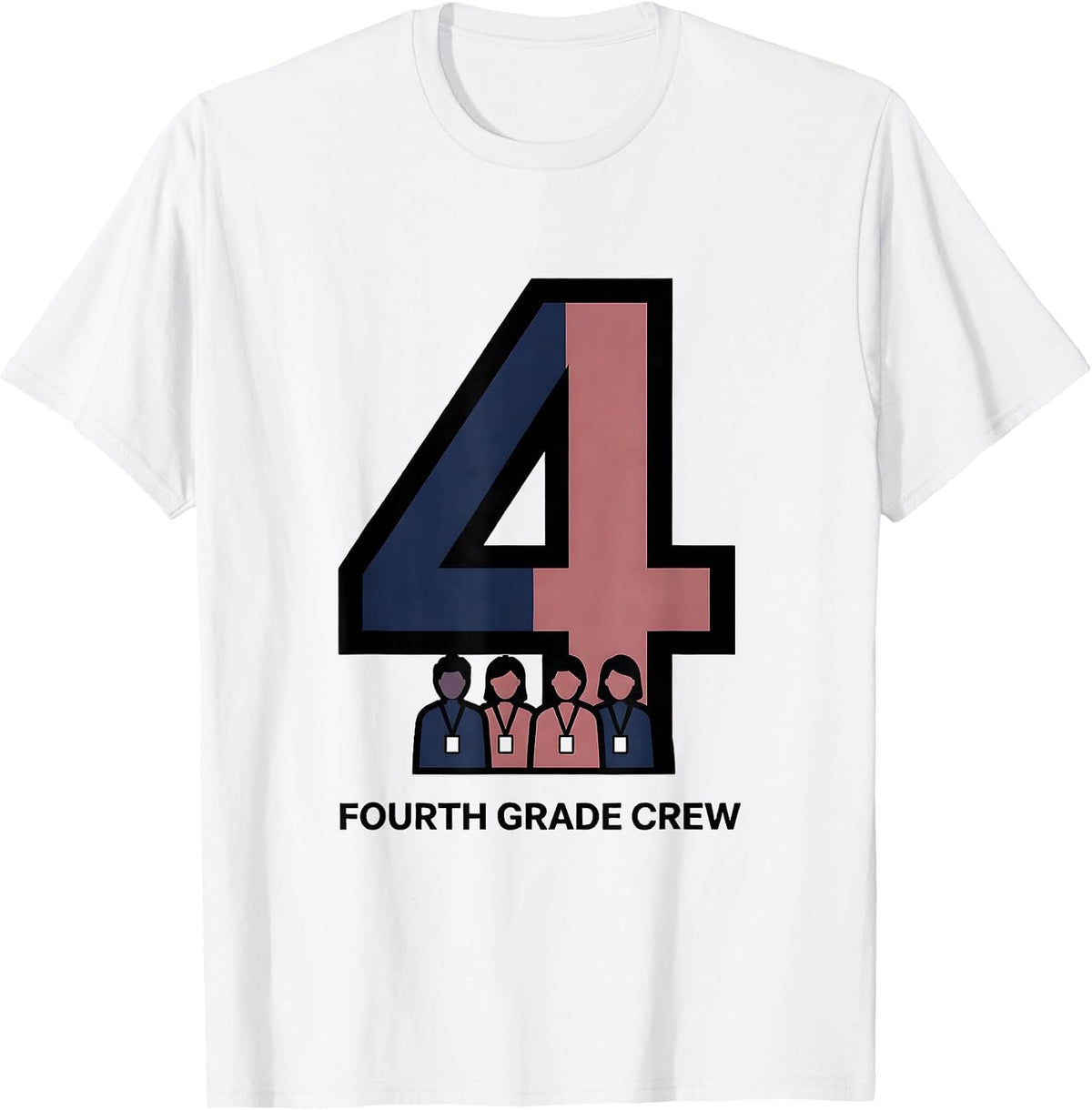 Men's Fourth Grade Crew Typography Team Fourth Grade Teacher Back T-Shirt - White