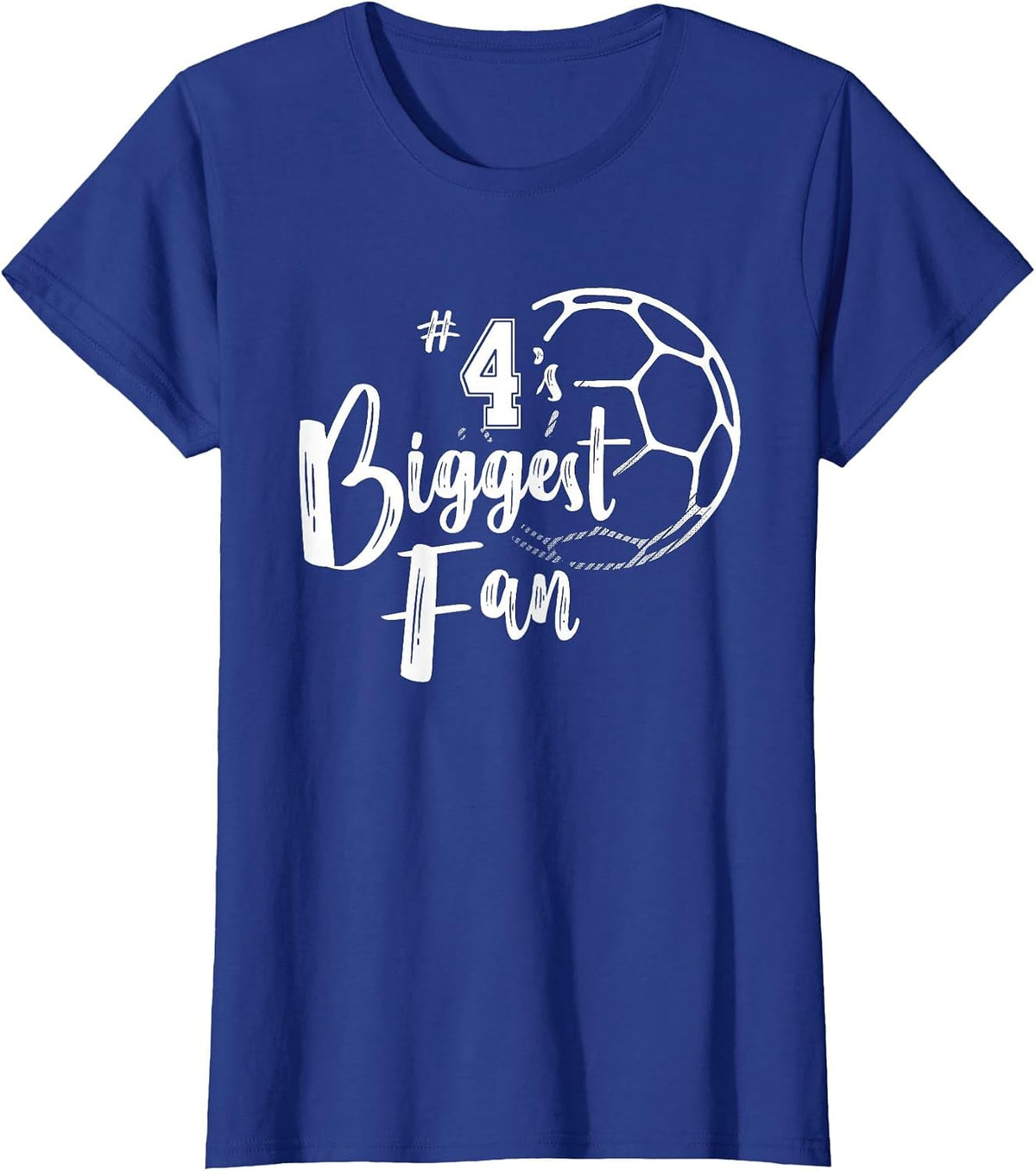 Number 4's Biggest Fan Shirt Soccer Player Mom Dad Family T-Shirt - Royal Blue
