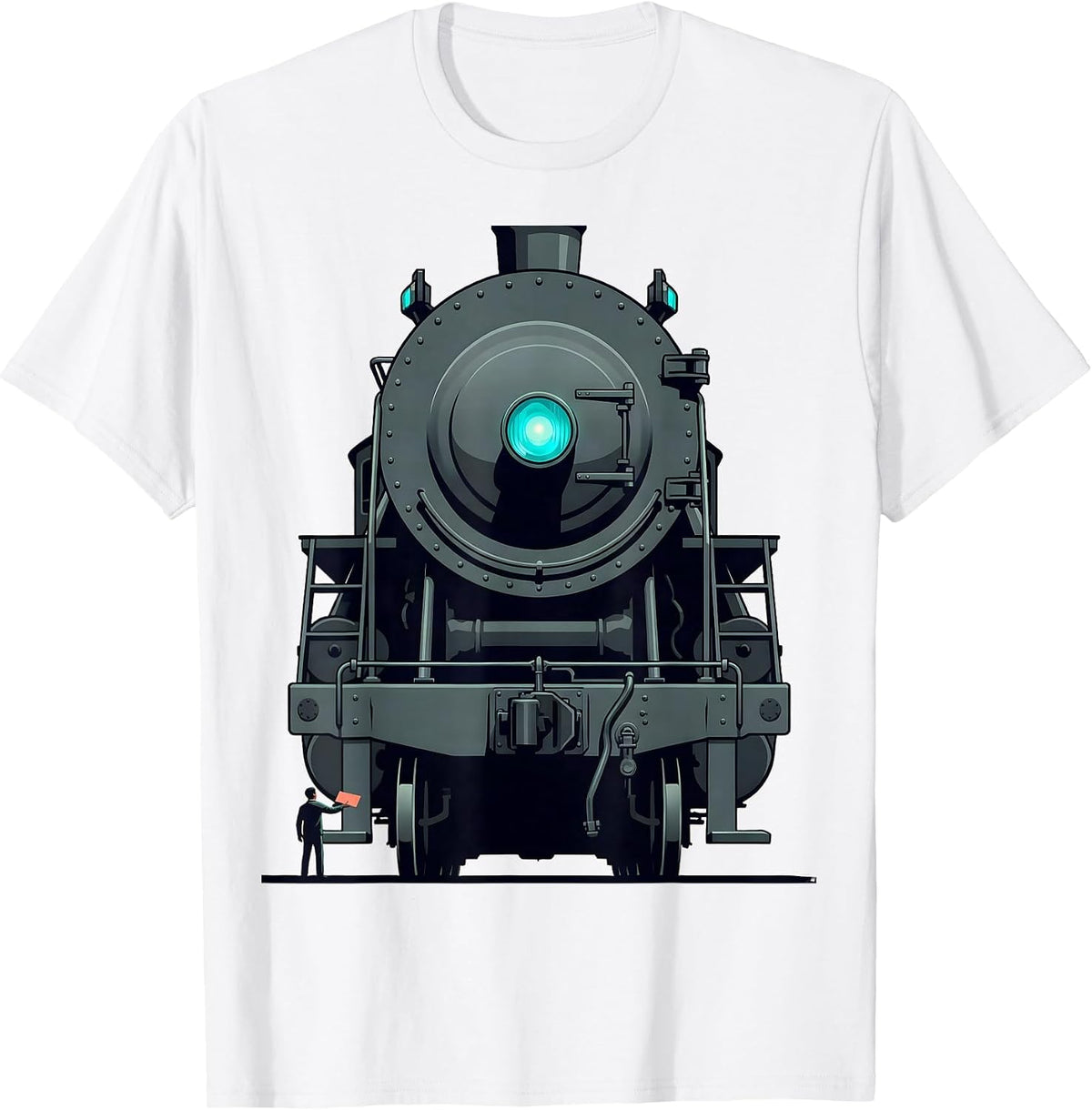 Men's Model Locomotive Flat Vector Train Enthusiast Humor T-Shirt - White