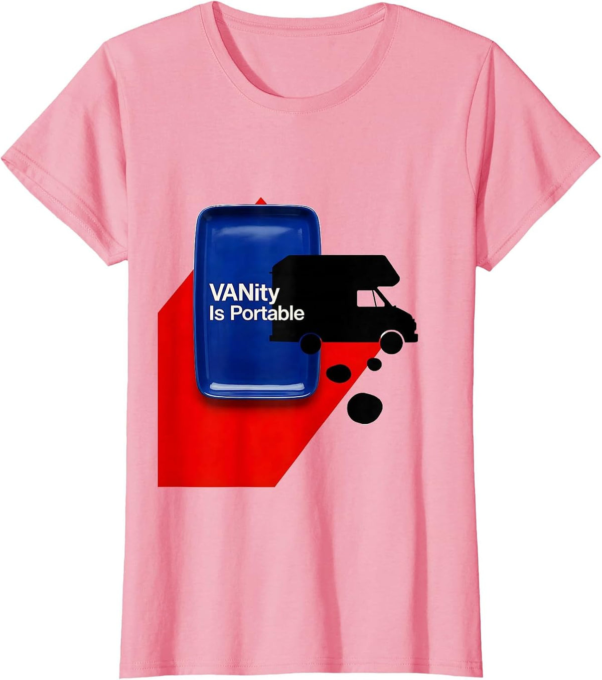 Women's VANity Is Portable Bauhaus Modernist Van Life Nomad T-Shirt - Pink