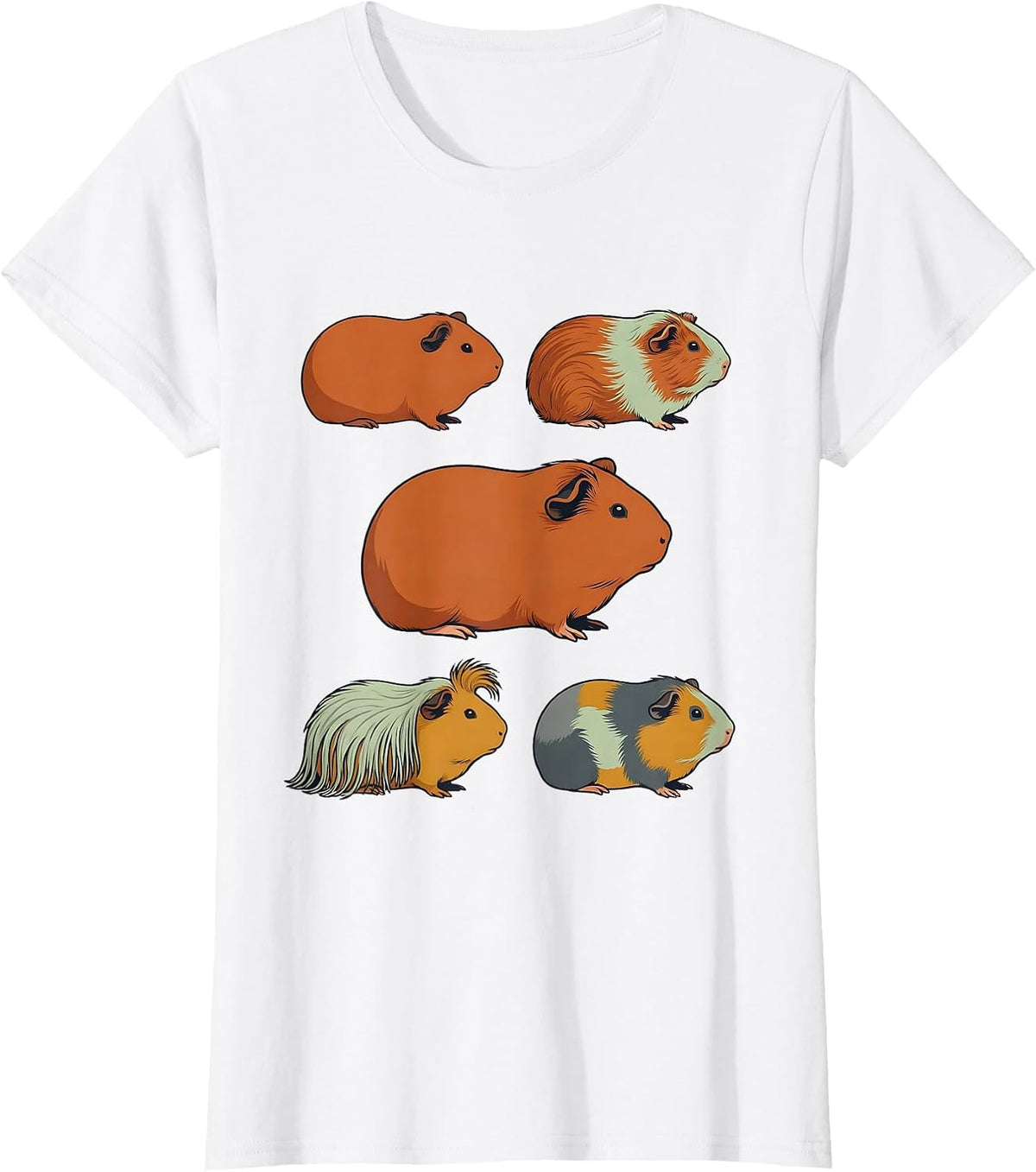 Women's Guinea Pig Breeds Flat Vector Art Cavy Lover Gift T-Shirt - White
