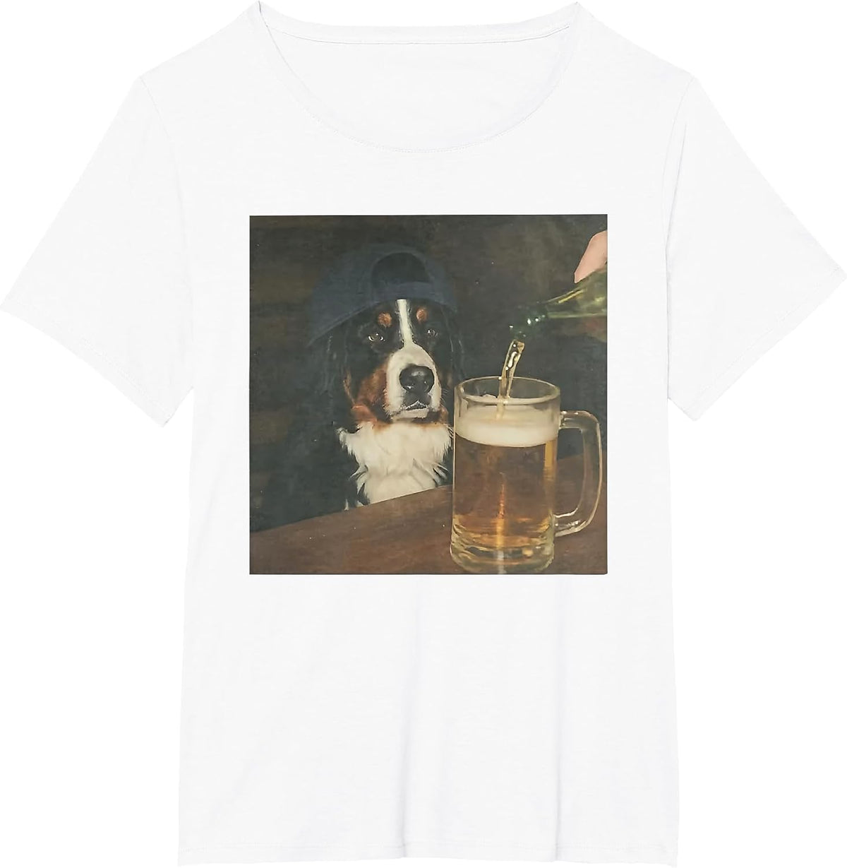 Bernese Mountain Dog Drinking Beer T-Shirt - White