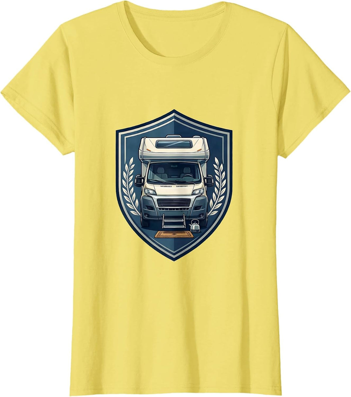 Camper Van Emblem Vintage Van Life Traveler T-Shirt - Lemon Yellow
