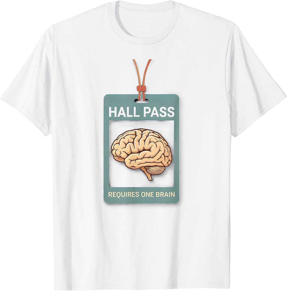 Men's Hall Pass Requires One Brain Funny Teacher Halloween Zombie T-Shirt - White