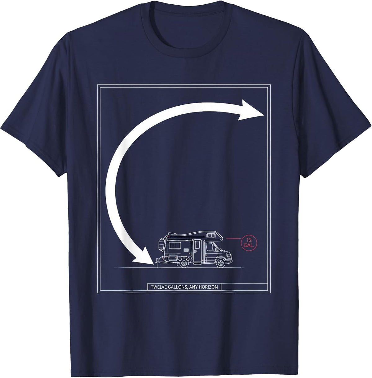 Twelve Gallons Any Horizon Technical Blueprint Retro Van T-Shirt - Navy Blue