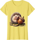 Women's Kawaii Hedgehog and Acorn Cute Forest Design T-Shirt - Lemon Yellow