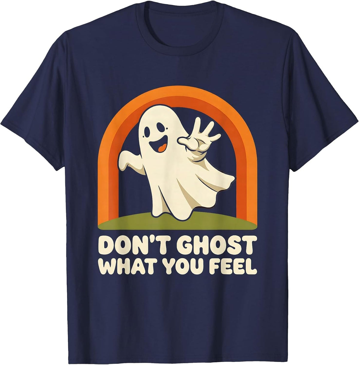 Men's Don't Ghost What You Feel Retro 70s Mental Health Halloween T-Shirt - Navy Blue