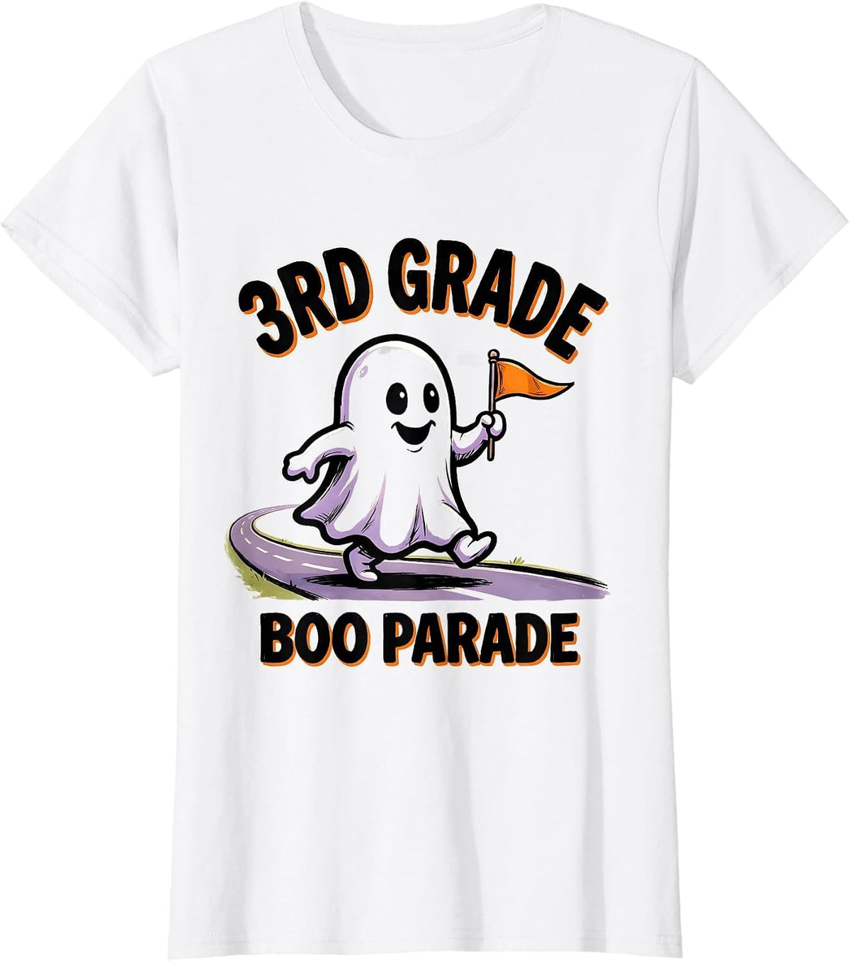 Women's 3rd Grade Boo Parade Cartoon Ghost Halloween Teacher Humor T-Shirt - White