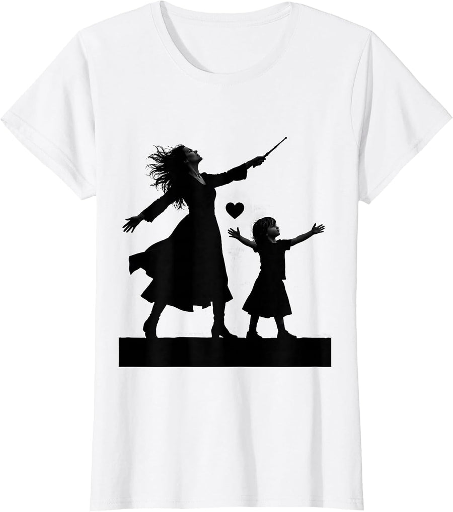 Women's Mirrored Fairy Godmother Silhouettes Godparent Gift Humor T-Shirt - White