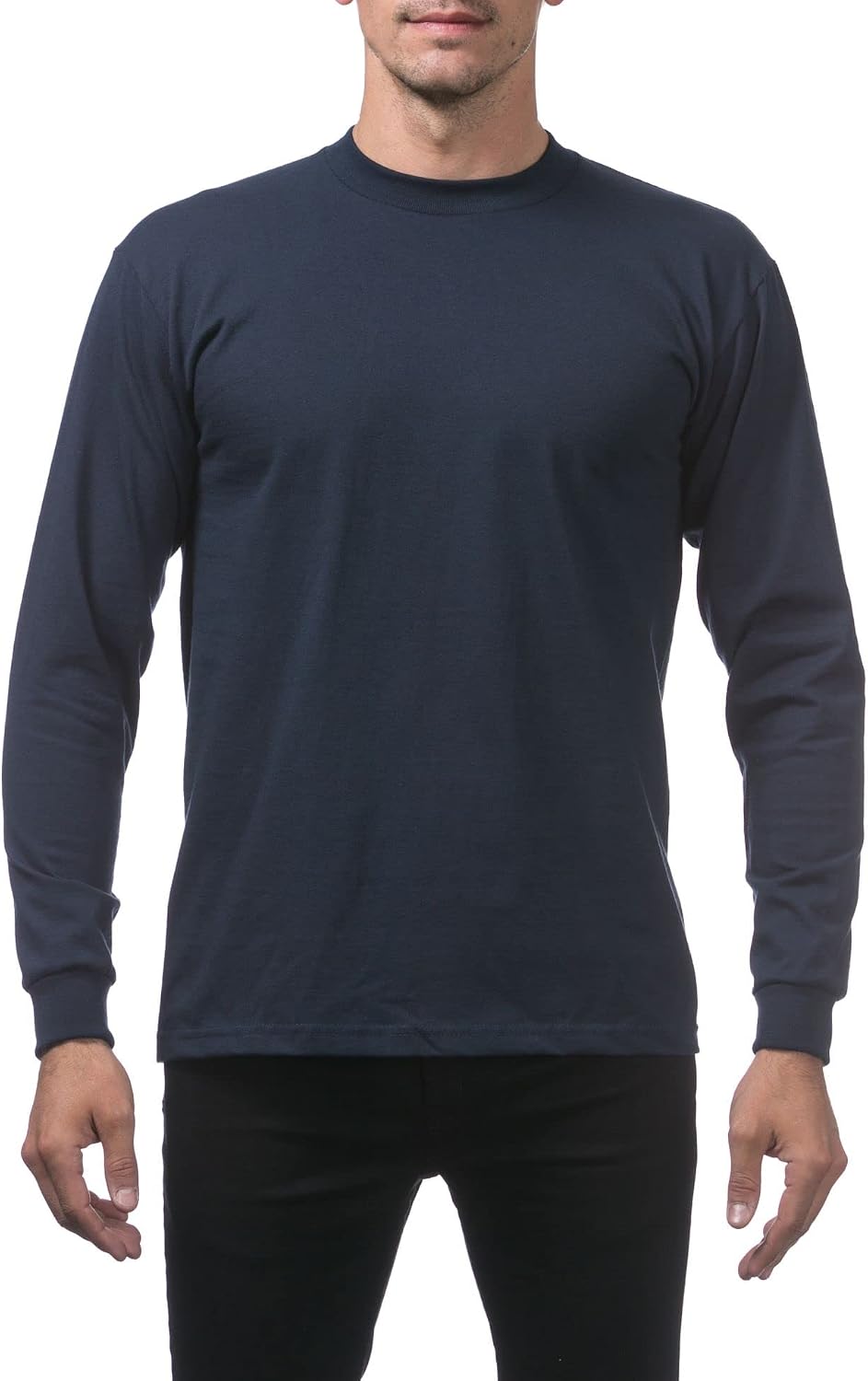 Pro Club Men's Heavyweight Cotton Long Sleeve Crew Neck T-Shirt - Navy