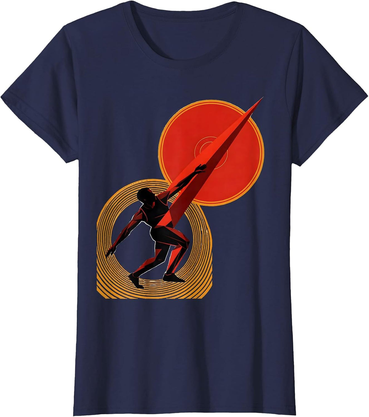 Women's Angular Discus Thrower Constructivist Poster Athlete Humor T-Shirt - Navy Blue