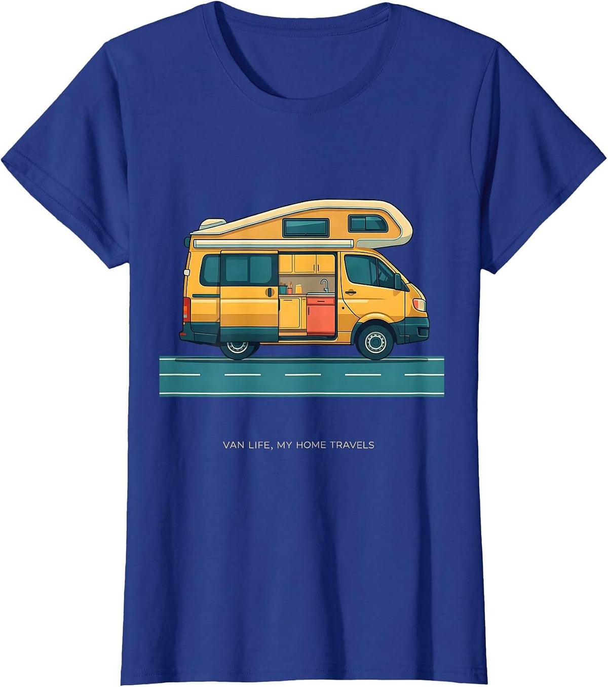 Women's Van Life My Home Travels Retro Van Dwellers Nomad Travel T-Shirt - Royal Blue