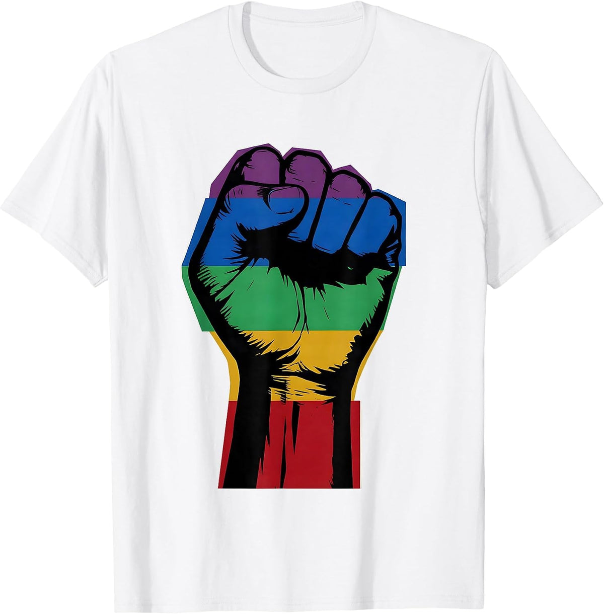 Men's Rainbow Raised Fist Pride and Unity Graphic T-Shirt - White