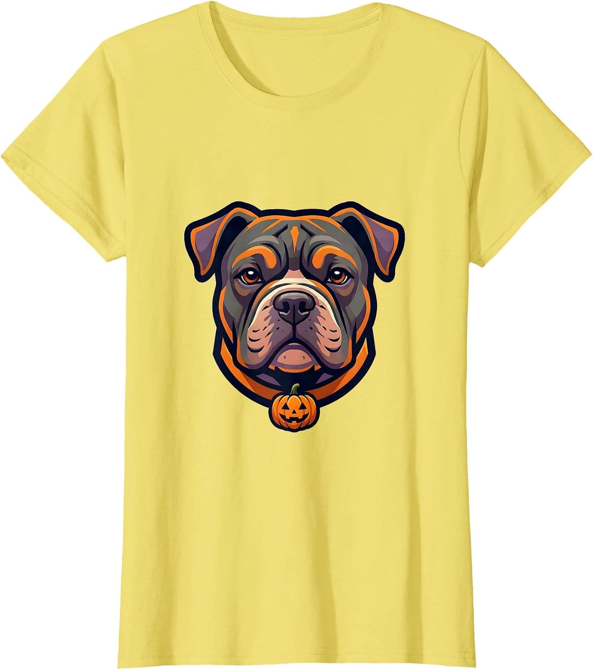 Pitbull Ghost Collar Halloween Dog Lover Mascot T-Shirt - Lemon Yellow