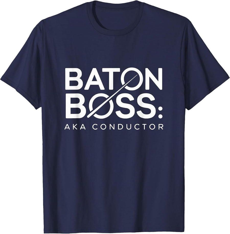 Baton Boss AKA Conductor Music Orchestra Band Director T-Shirt - Navy Blue