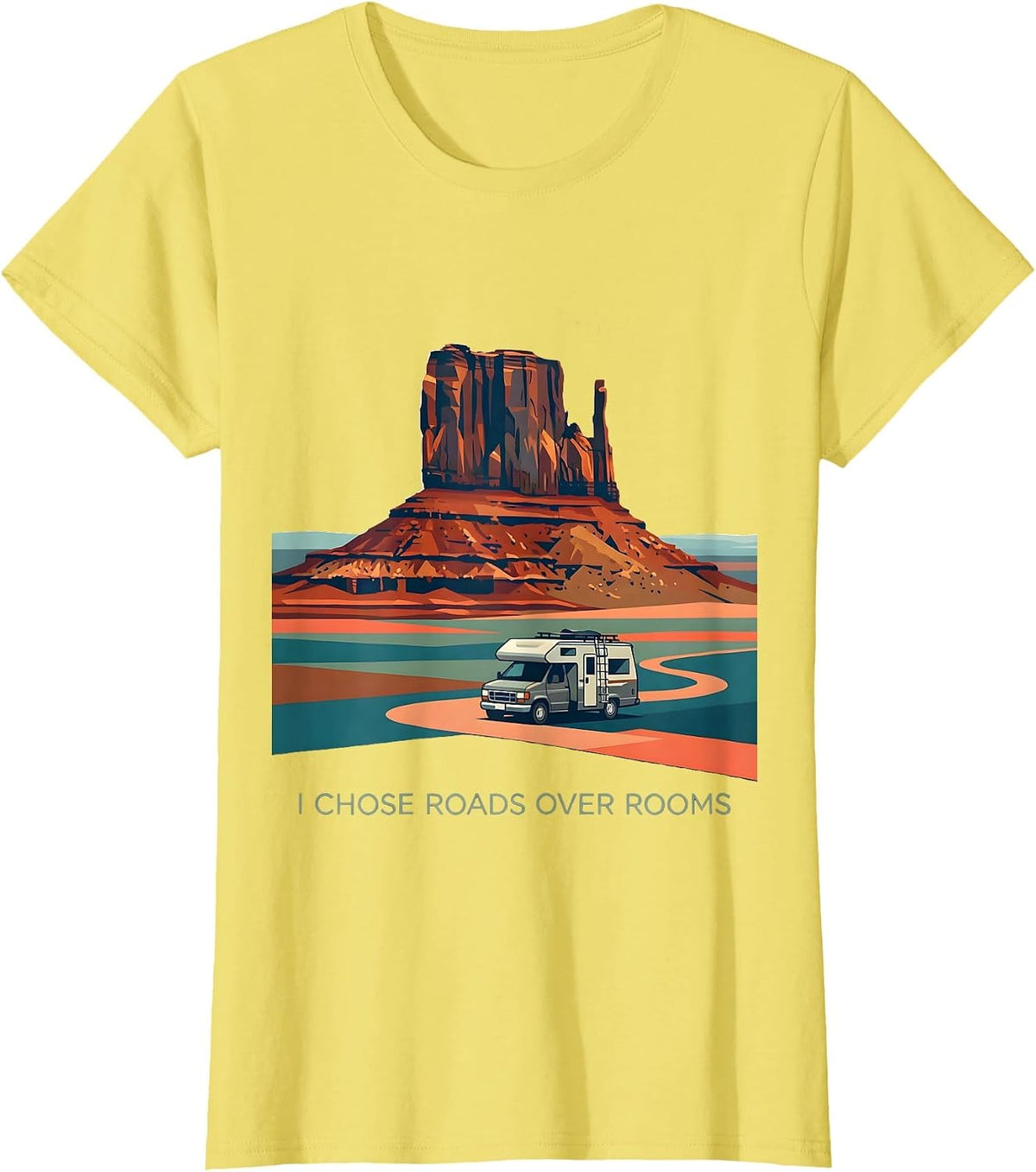 Women's I Chose Roads Over Rooms Van Life Nomad Road Trip T-Shirt - Lemon Yellow