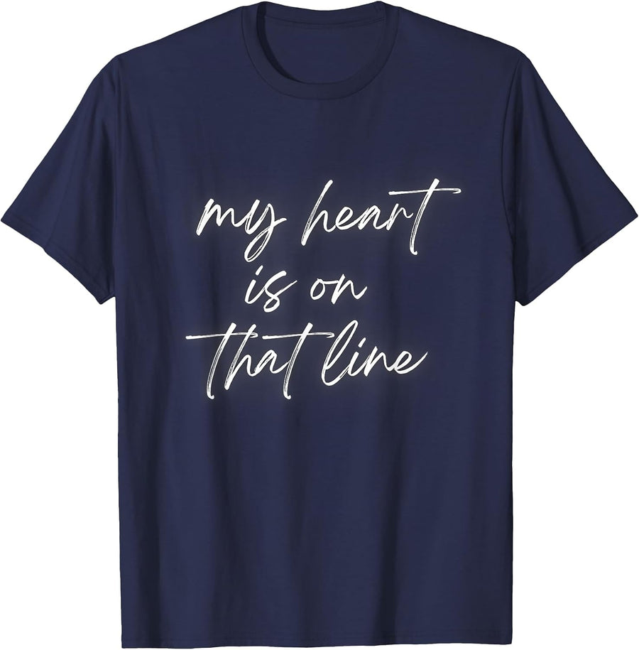 My Heart is on that Line | Offensive Lineman Mom | Football T-Shirt - Navy Blue