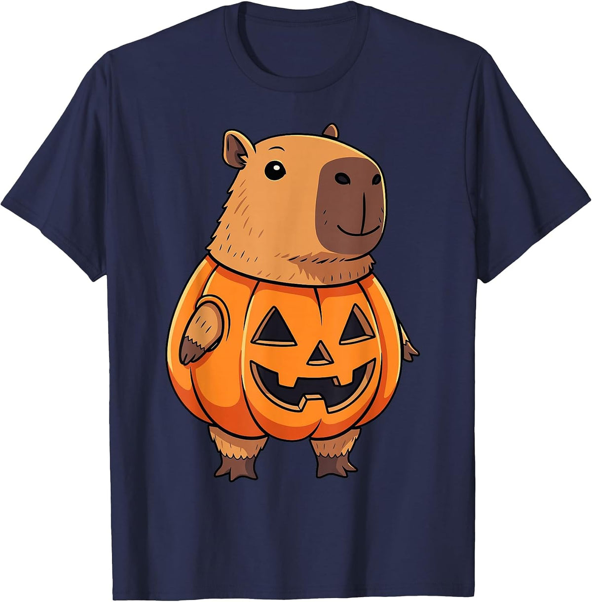 Halloween Capybara Funny Pumpkin Costume T-Shirt - Navy Blue