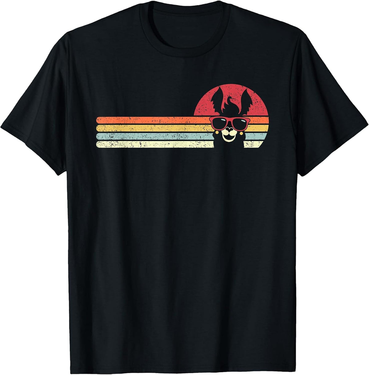 Llama, Retro Style Alpaca T-Shirt - Black