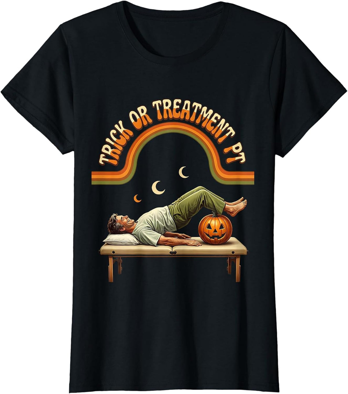 Trick Or Treatment PT Retro Physical Therapy Halloween Ghost T-Shirt - Black
