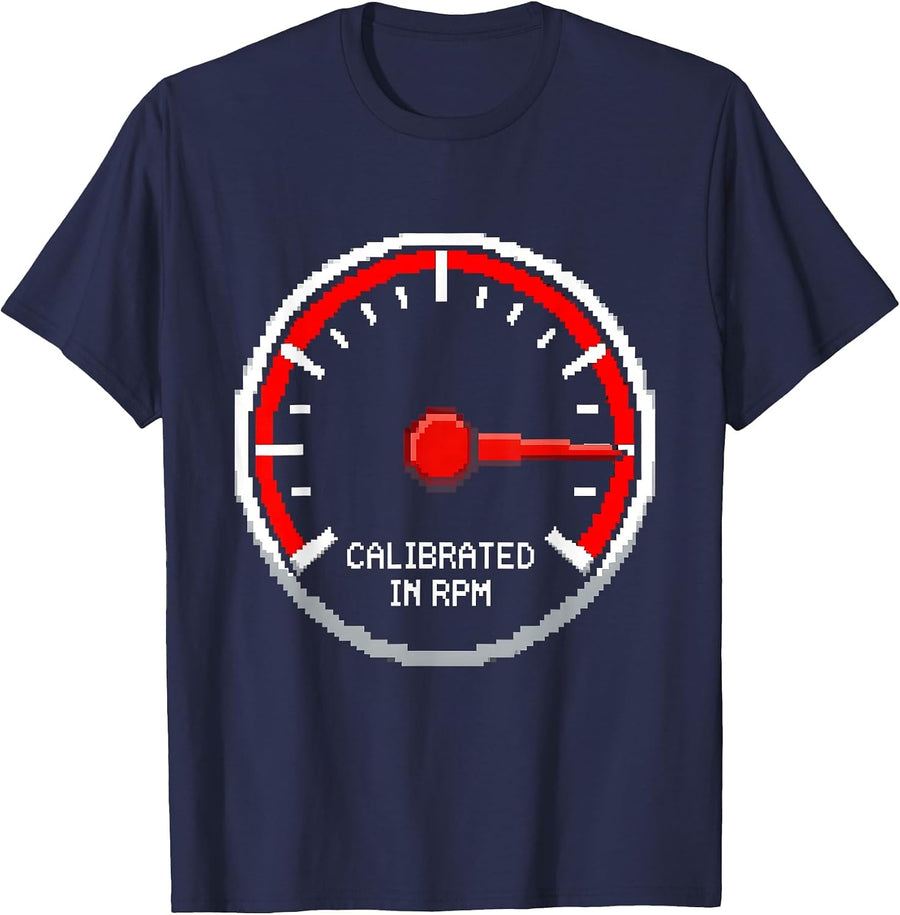 Calibrated In RPM Funny Car Guy Auto Mechanic Speedometer T-Shirt - Navy Blue