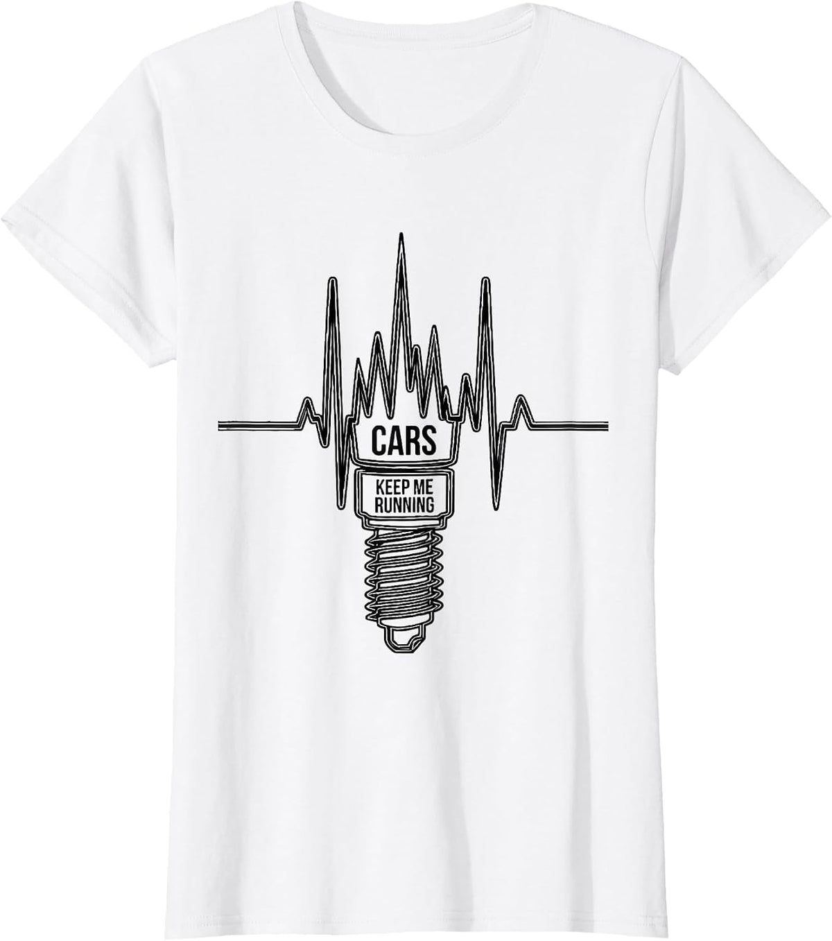Cars Keep Me Running Funny Car Guy Auto Mechanic Heartbeat T-Shirt - White