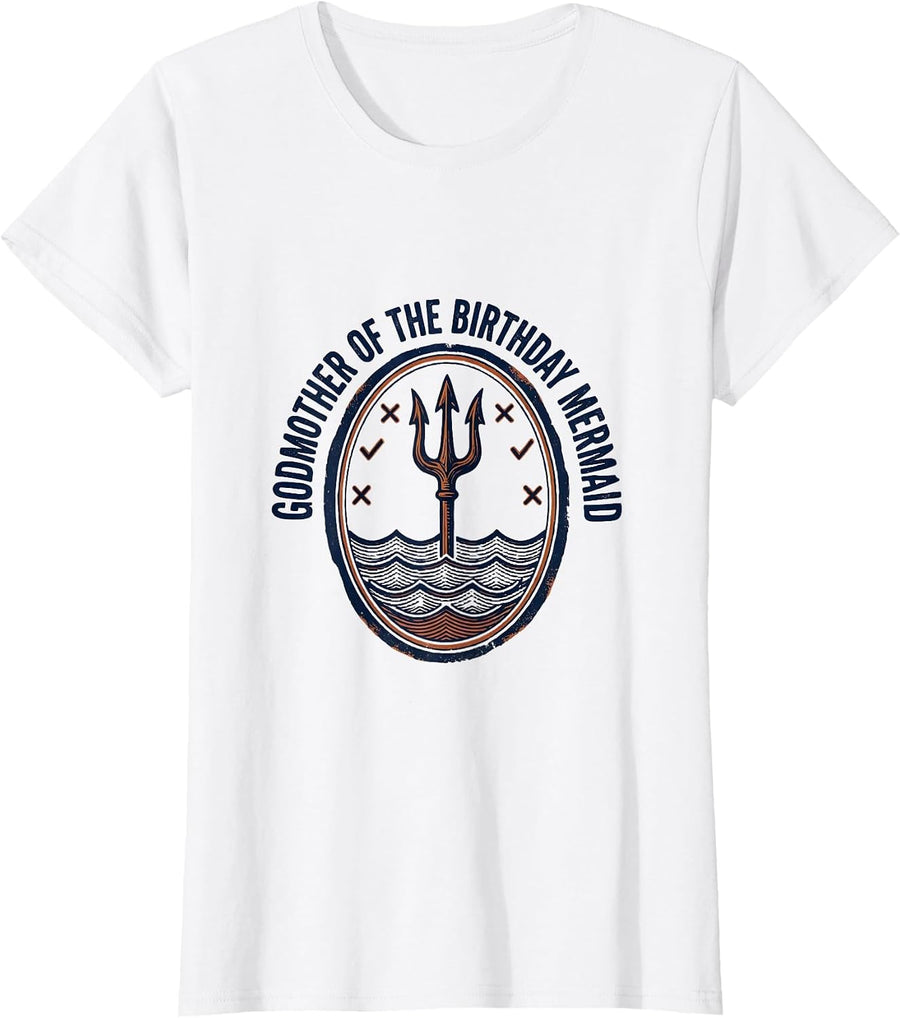 Women's Godmother Of The Birthday Mermaid Vintage Mermaid Party T-Shirt - White