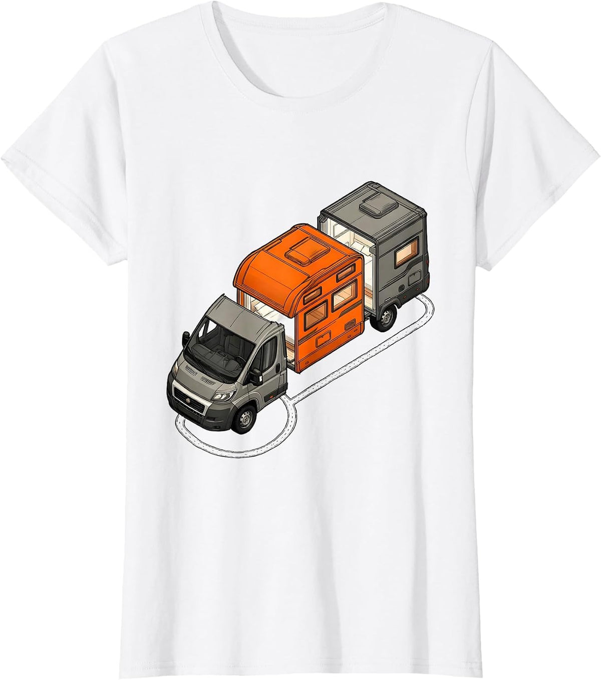 Women's Exploded Camper Van Retro Van Life Nomads T-Shirt - White