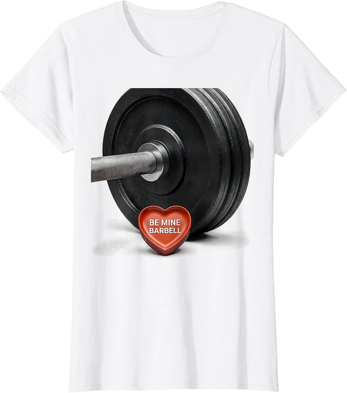 Women's Be Mine Barbell Funny Gym Valentines Day Weightlifting Humor T-Shirt - White
