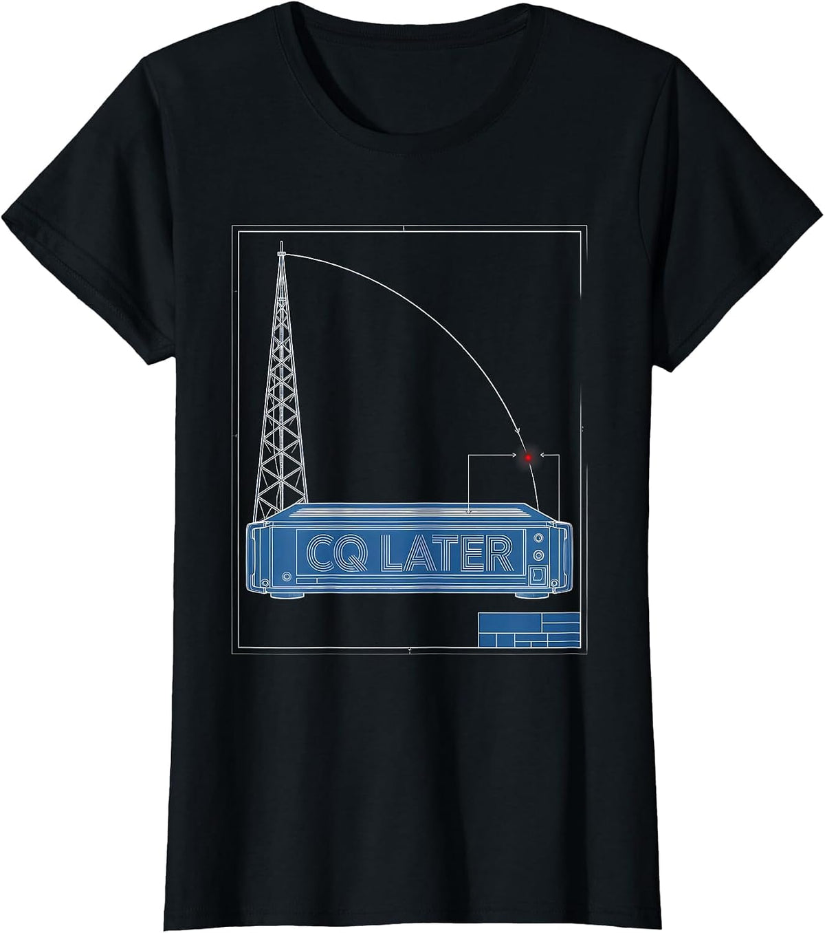 Women's CQ Later Technical Blueprint Ham Radio Operator Humor Gift T-Shirt - Black