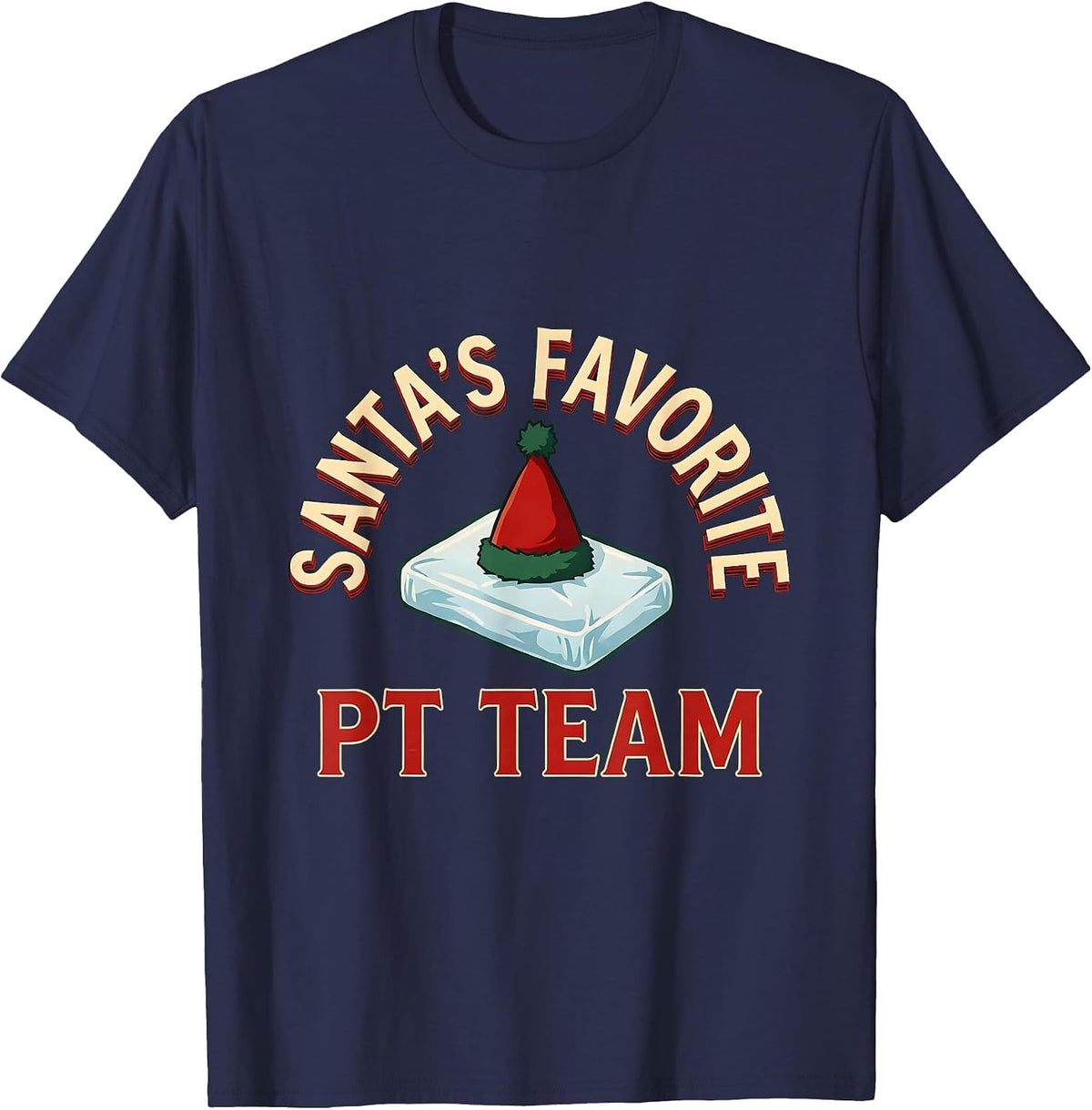 Men's Santa's Favorite PT Team Funny Physical Therapy Christmas T-Shirt - Navy Blue