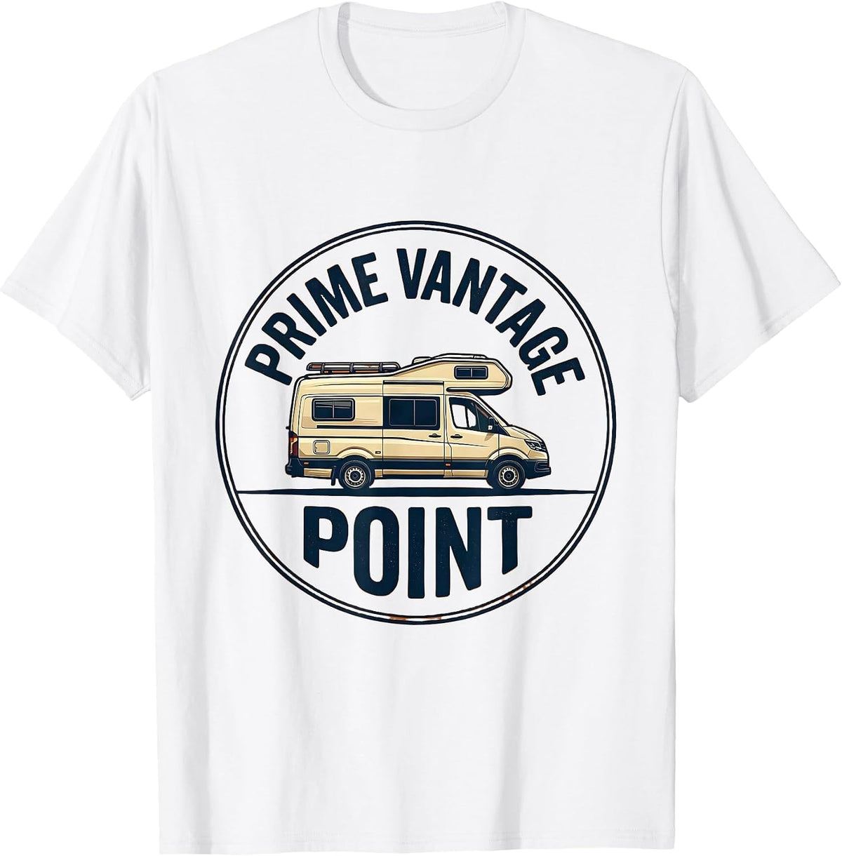 Men's Prime Vantage Point Retro Van Life Camper Nomad Pride Emblem T-Shirt - White