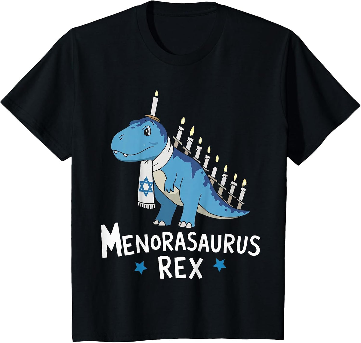 Hanukkah Dinosaur Menorasaurus T Rex Dino T-Shirt - Black