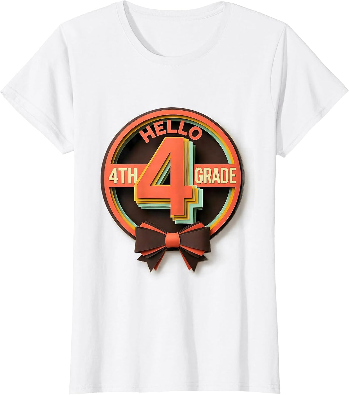 Hello 4th Grade Paper Cutout Kids Girl Teacher Back T-Shirt - White