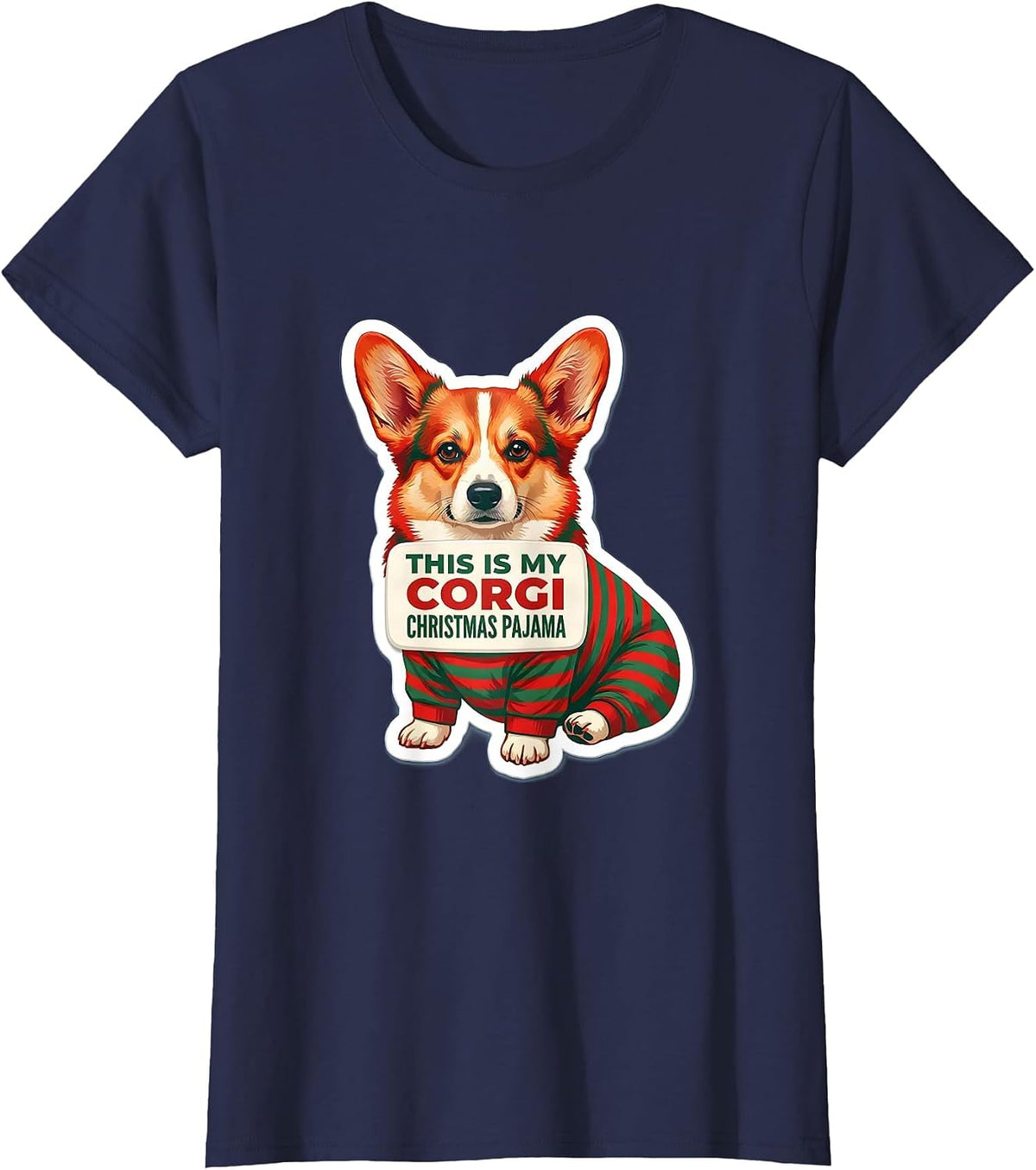 Women's This Is My Corgi Christmas Pajama Funny Dog Lover Ugly T-Shirt - Navy Blue