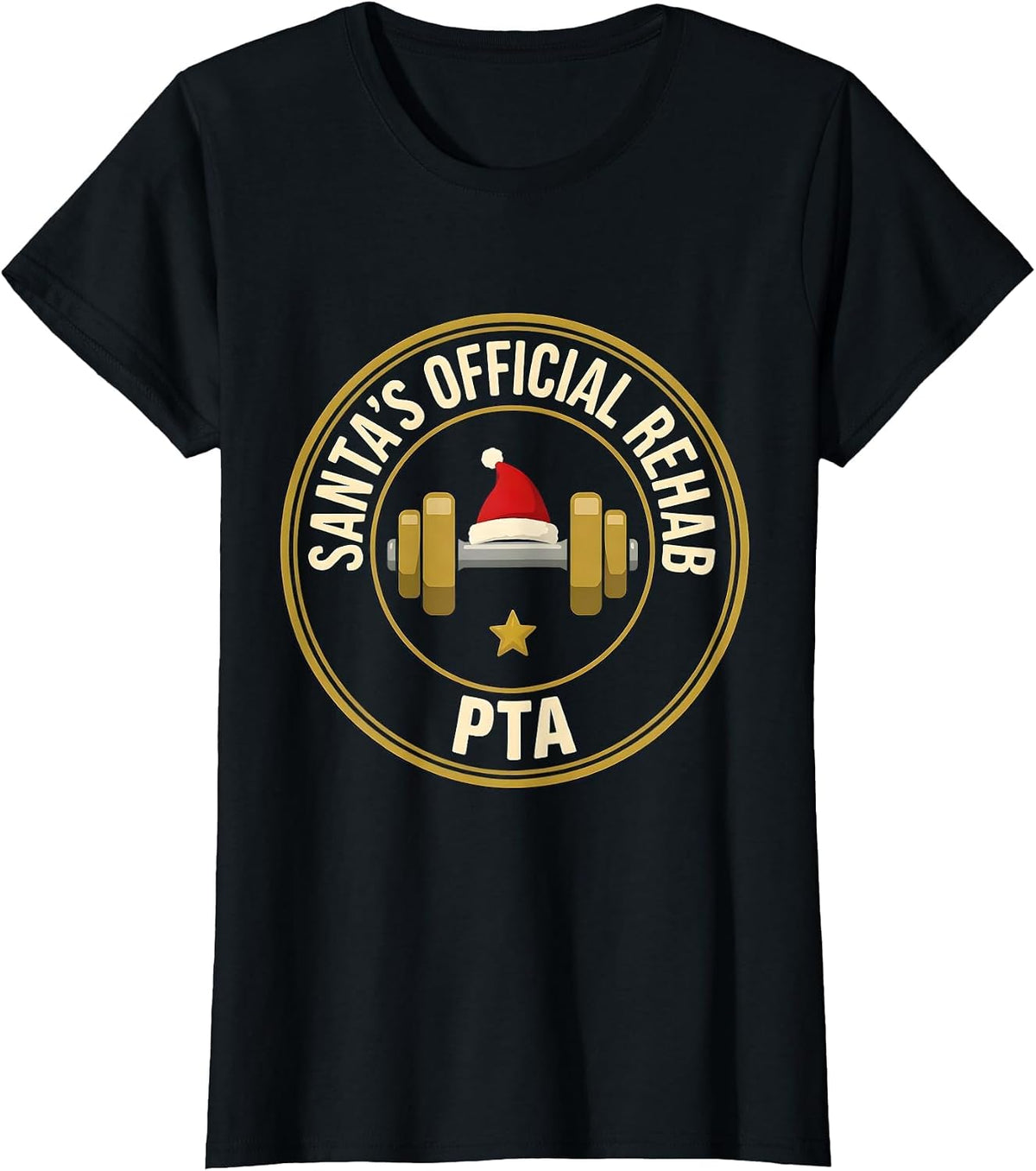 Women's Santa's Official Rehab PTA Funny Physical Therapy Christmas T-Shirt - Black