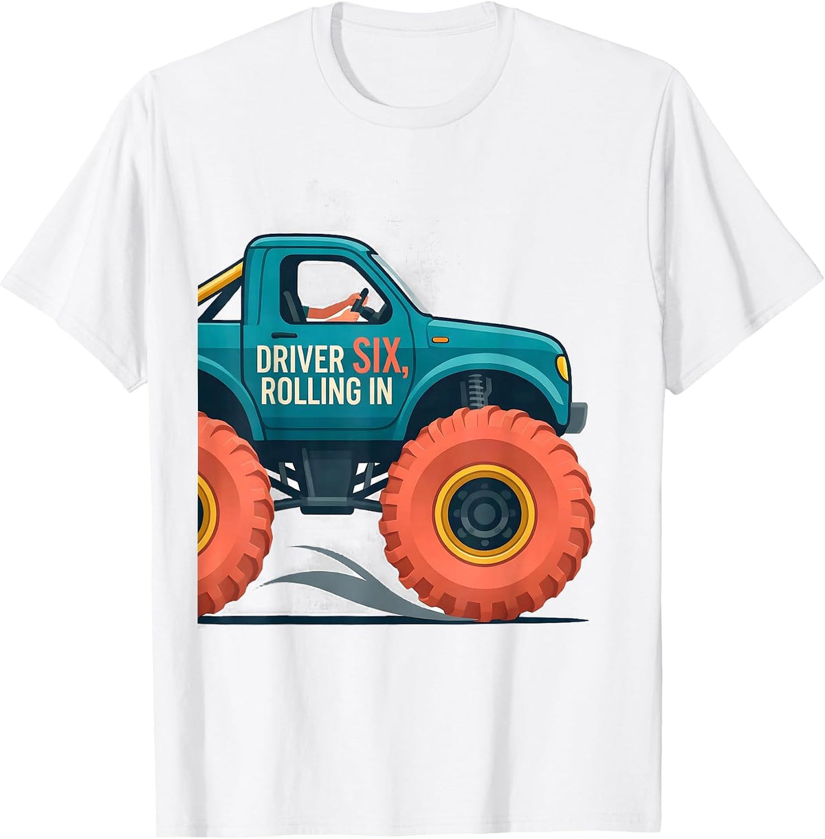 Men's Driver Six Rolling In Flat Vector Monster Truck Boys T-Shirt - White