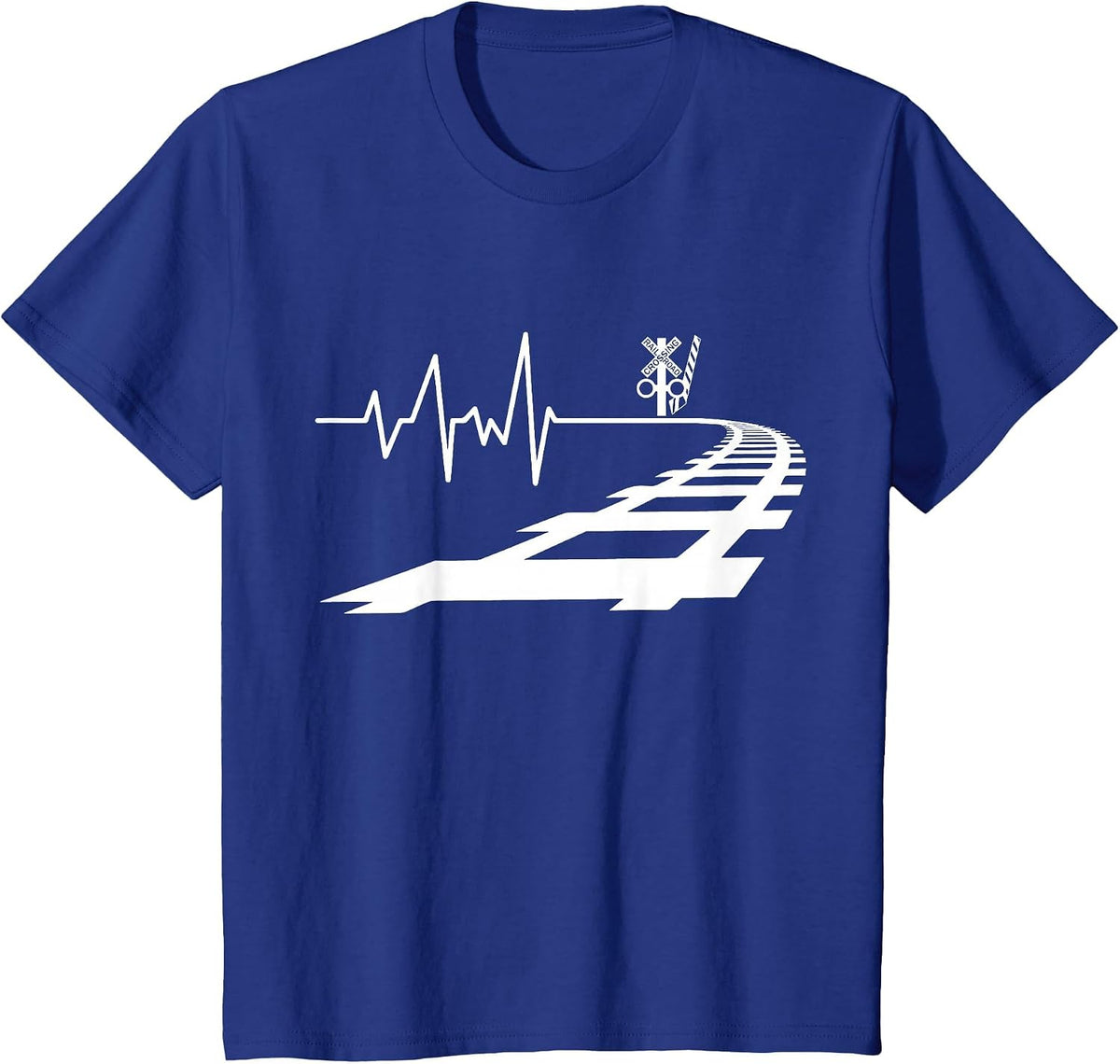 Heartbeat Railroad Crossing Trains Model Railway T-Shirt - Royal Blue