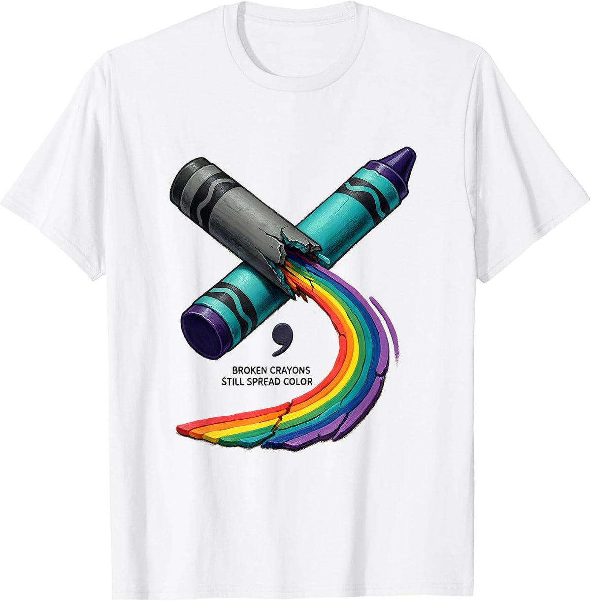 Men's Broken Crayons Still Spread Color Mental Health Awareness T-Shirt - White