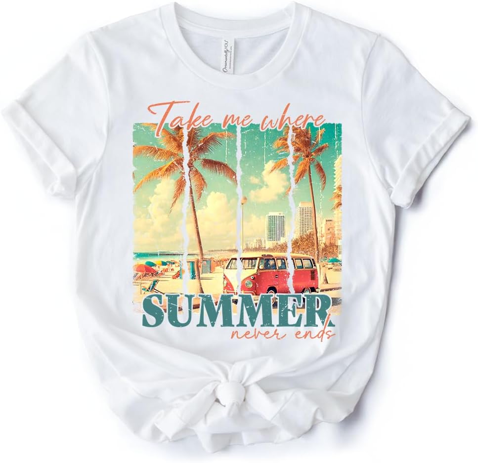Summer Never Ends T-Shirt, Vintage White and Natural Van Tee - White