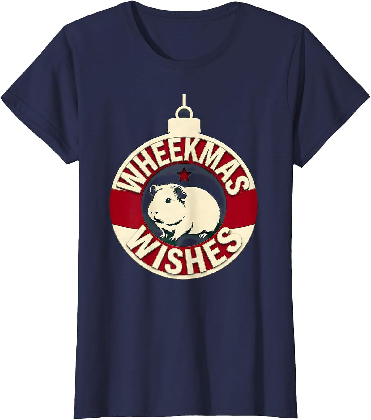 Women's Wheekmas Wishes Funny Guinea Pig Christmas Pet Lover Holiday T-Shirt - Navy Blue