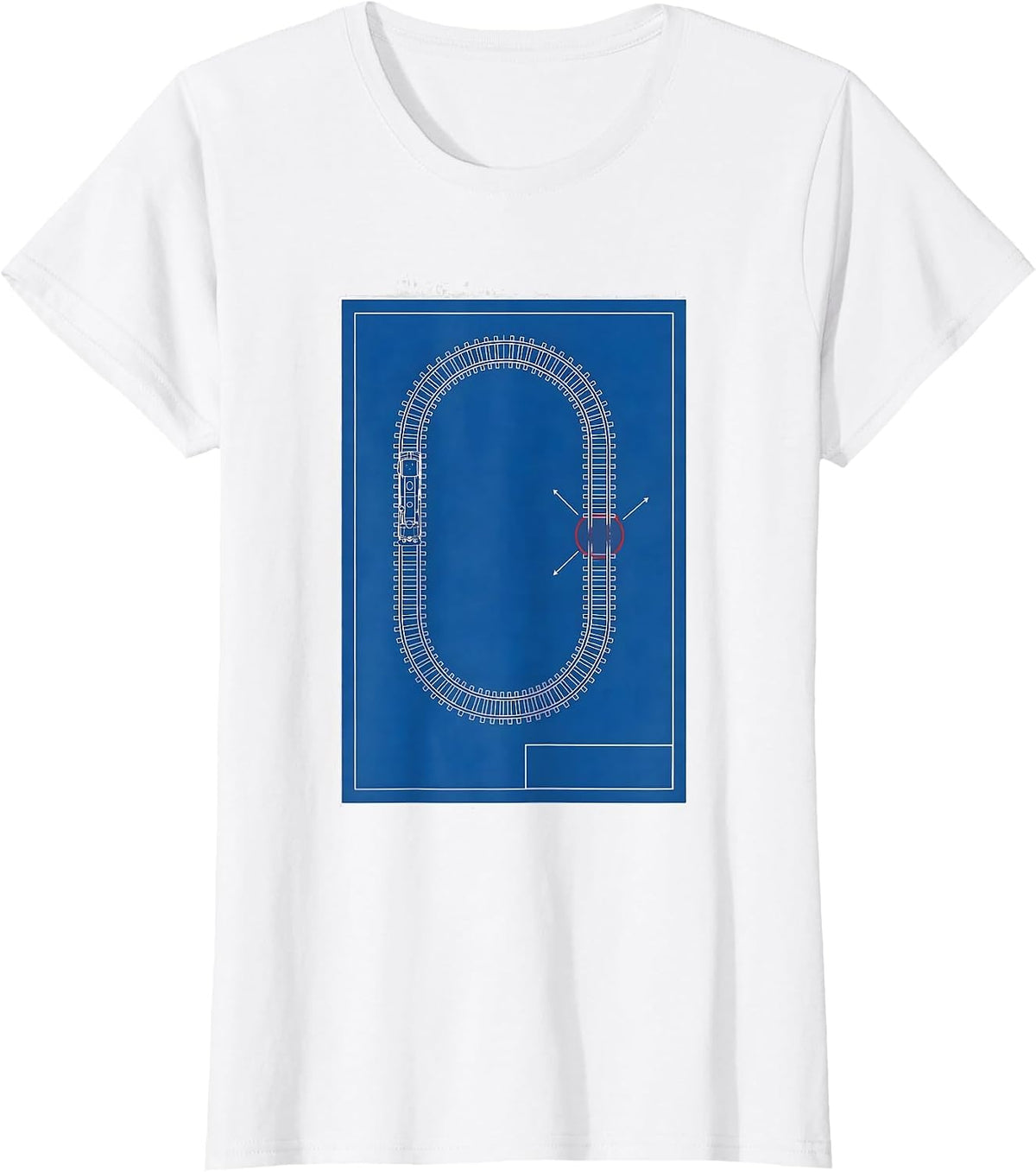 Women's Model Railroad Track Loop Technical Blueprint Hobbyist Gift T-Shirt - White