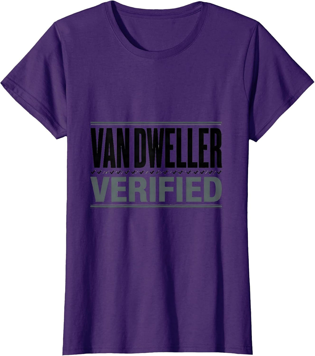 Women's Van Dweller, Verified Funny Van Life Nomad Road-Trip Humor T-Shirt - Purple