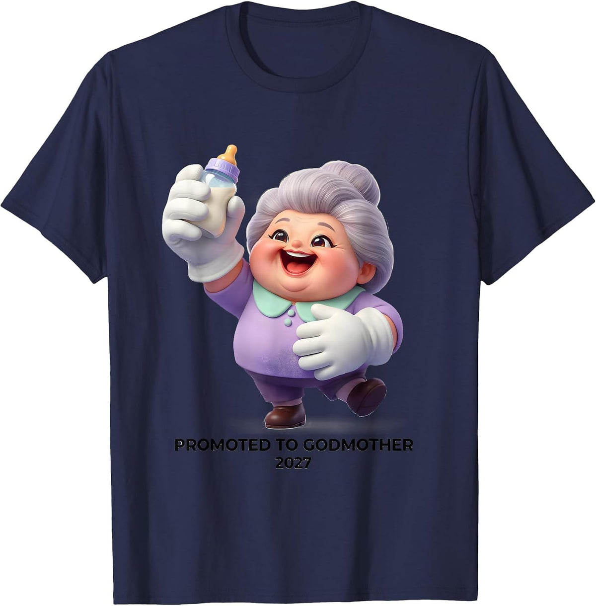 Promoted To Godmother 2027 Cute Kawaii Pregnancy T-Shirt - Navy Blue