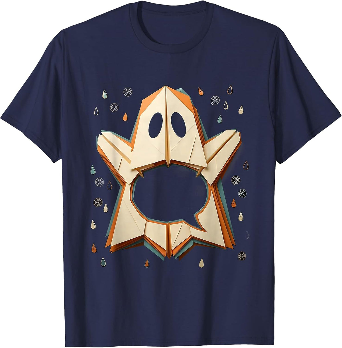 Broad Ghost Paper Cutout Halloween Mental Health Advocate T-Shirt - Navy Blue
