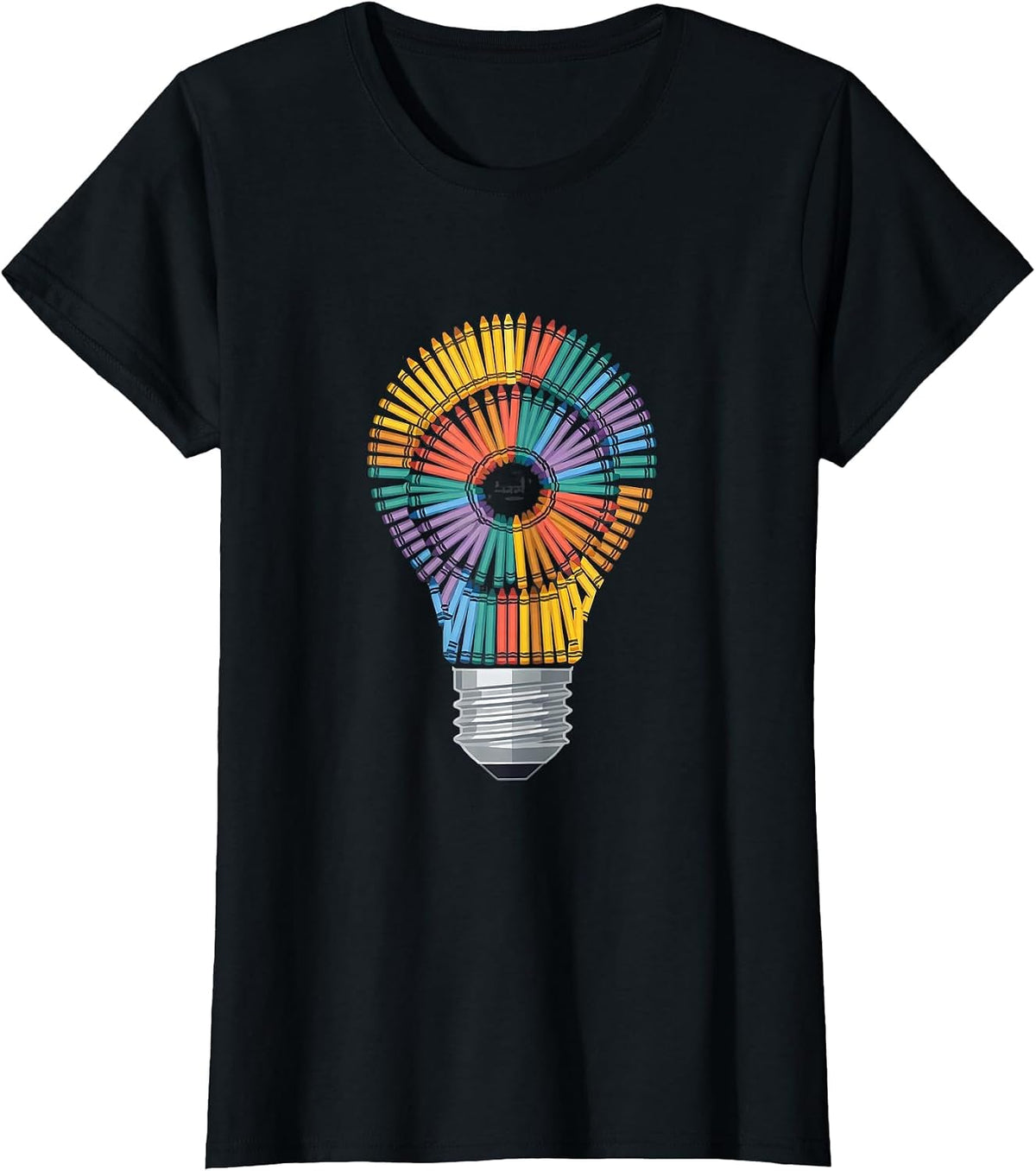 Women's Crayon Lightbulb Paraprofessional Graphic Design T-Shirt - Black