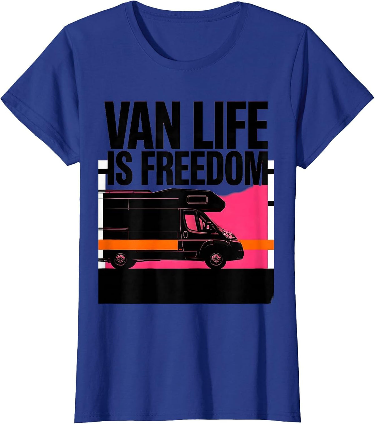 Women's Van Life Is Freedom Brutalist Van Dwellers Nomad Retro T-Shirt - Royal Blue