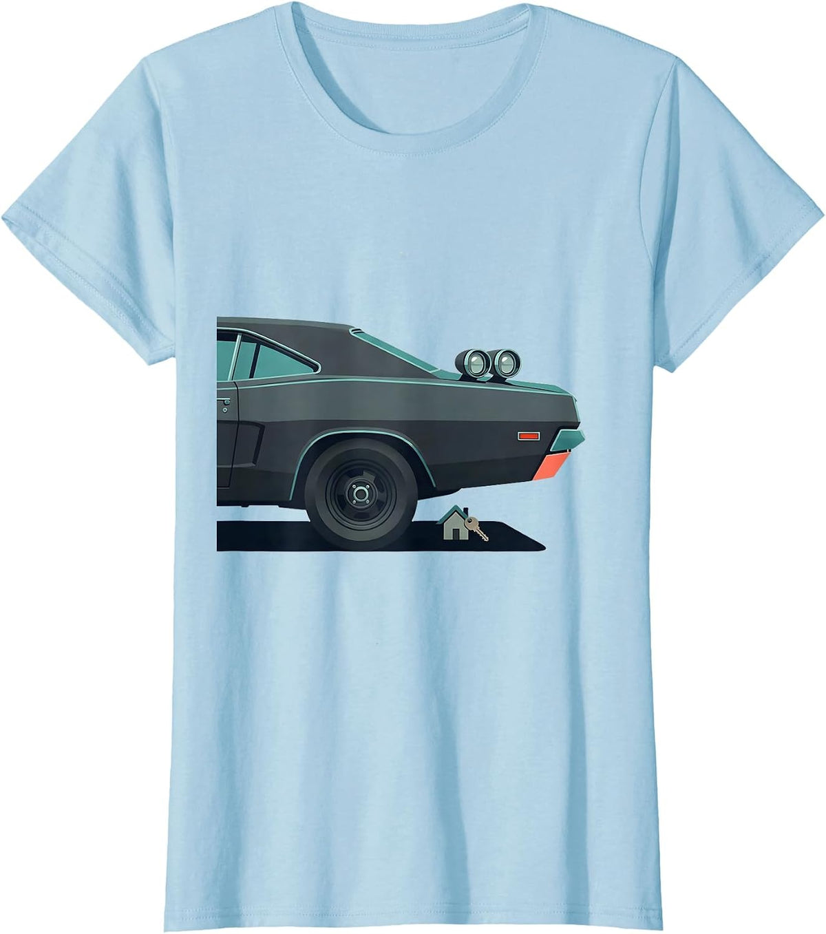 Oversized 1960s Muscle Car Midcentury Modern Car Guy T-Shirt - Baby Blue